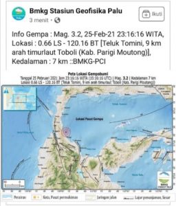 Parigi Moutong Diguncang Gempa Tektonik Magnitudo 3.2