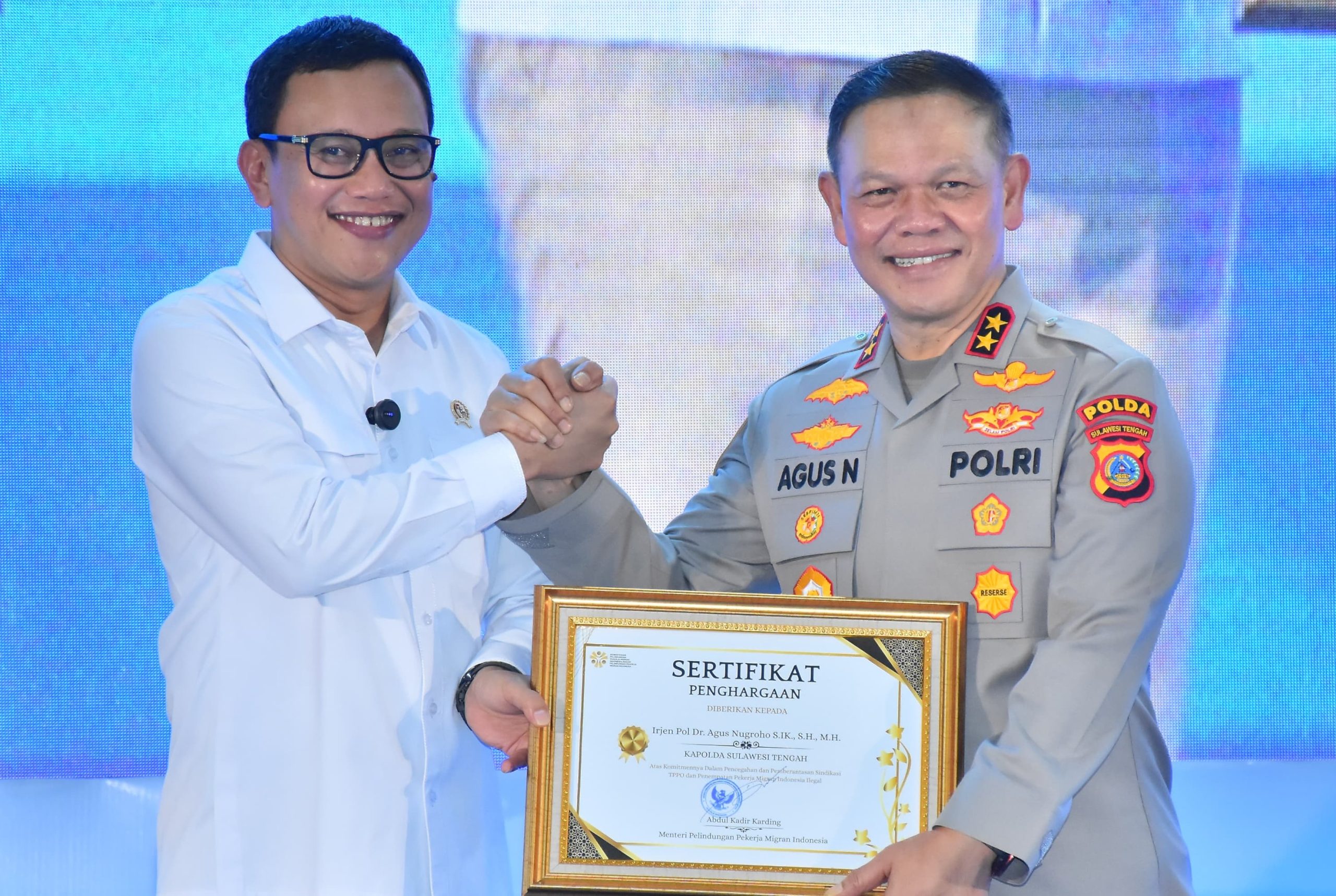 Kementerian P2MI Beri Penghargaan Polda Sulteng