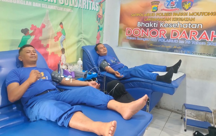 Sambut HUT ke-75, Polairud Parigi Moutong Gelar Aksi Donor Darah